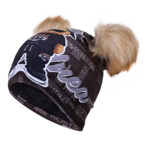 کلاه بچگانه مدل مخمل پوم دار داخل خز طرح خرس خندان