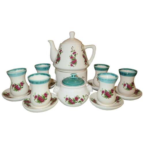 ست استکان و قوری وارمر دار سرامیکی سارا مدل گل سرخی 0920