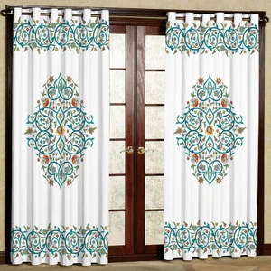پرده مدل گل دار حاشیه ای هازان پانچی کد 135 D سایز 140x200 سانتی متر