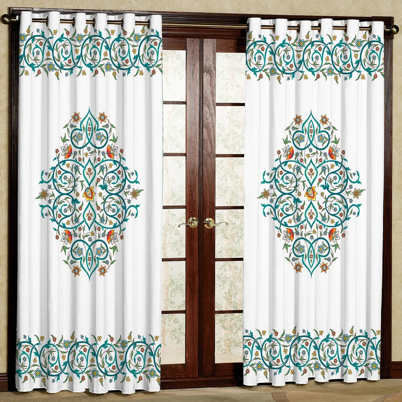   پرده مدل گل دار حاشیه ای هازان پانچی کد 135 D سایز 140x200 سانتی متر