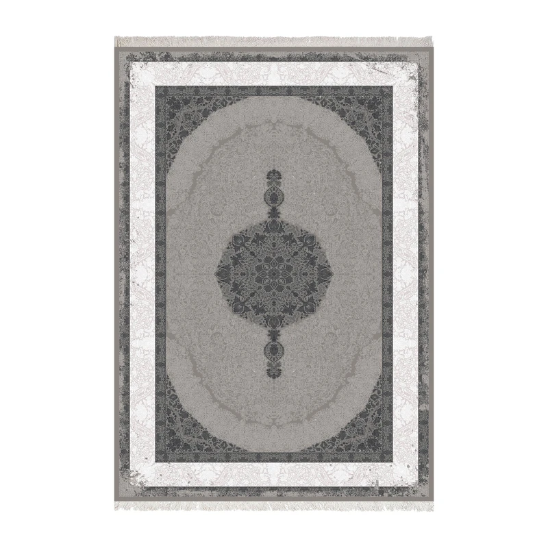 فرش ماشینی 1000 شانه زانیس زمینه طوسی حاشیه طوسی مدل چاپی