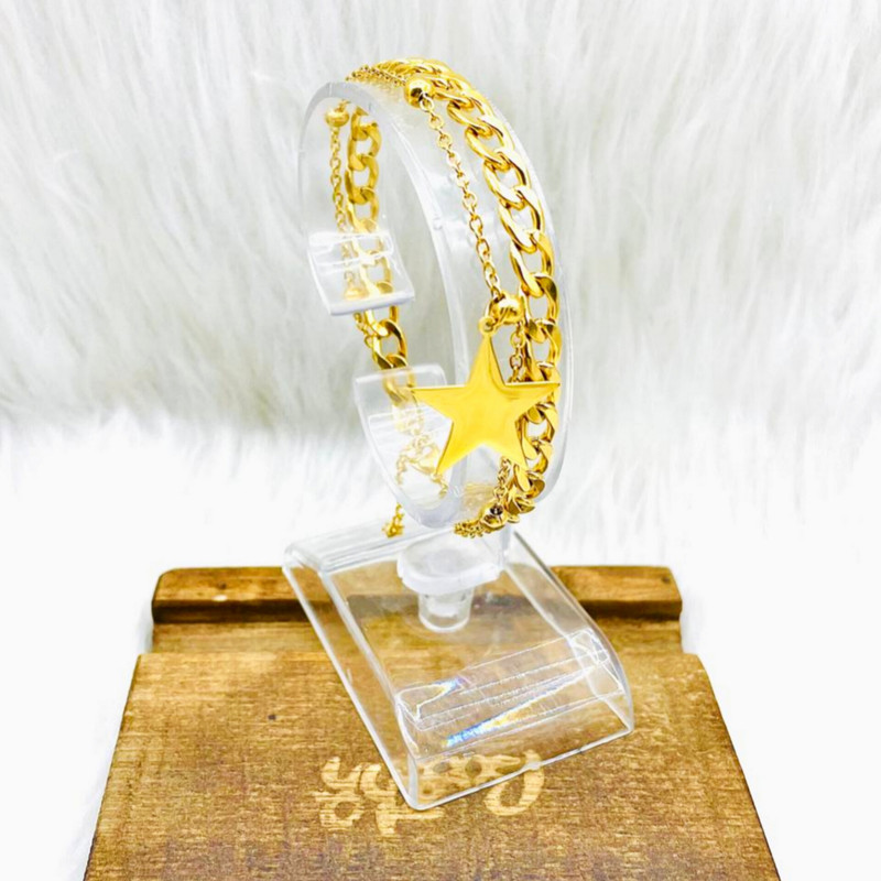 دستبند زنانه مدل استیل دولاین آویز ستاره ای کد PM 010