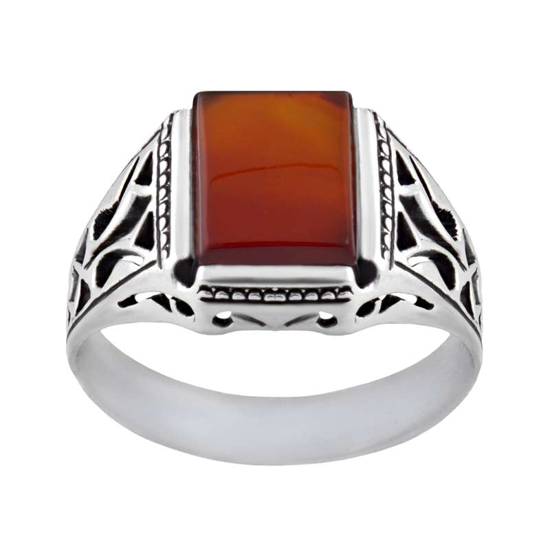 انگشتر نقره مردانه مدل سنگ عقیق سیلندری کد AM_053