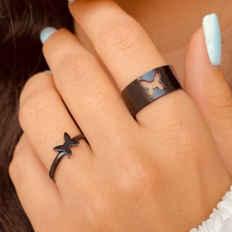 انگشتر زنانه مدل مکمل پروانه بسته 2 عددی