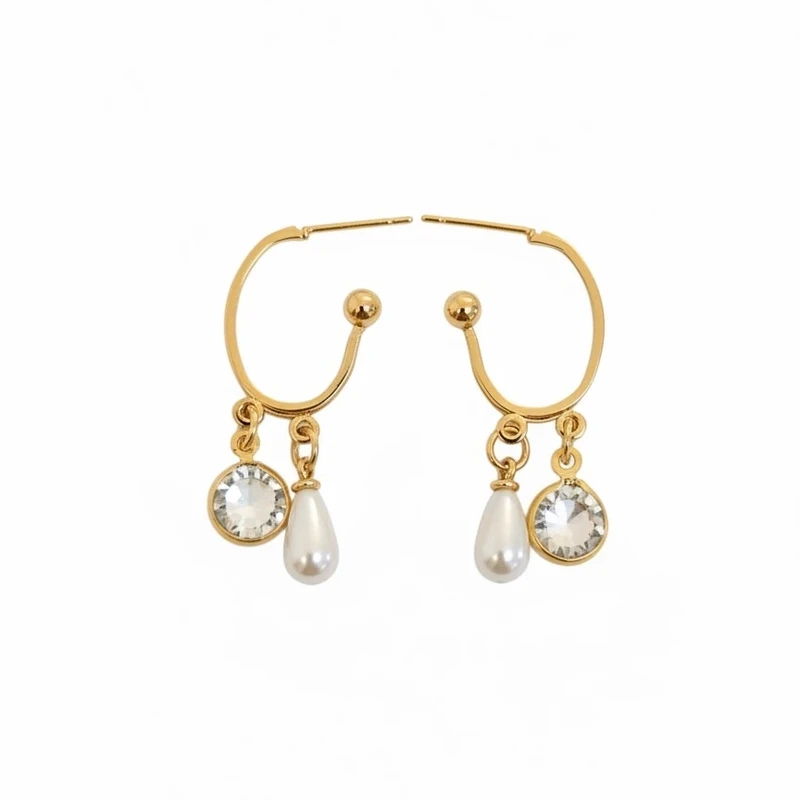 گوشواره میخی زنانه مدل نگینی مرواریدی 