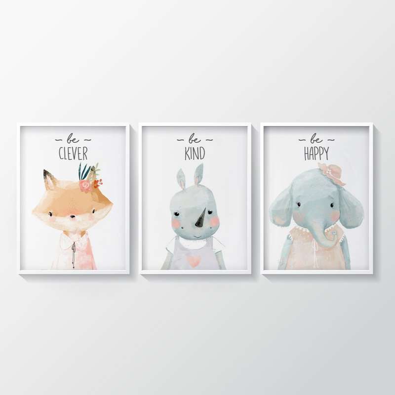 استیکر و تابلو کودک و نوزاد طرح فیل و کرگدن و سنجاب کد TA112204 مجموعه 3 عددی