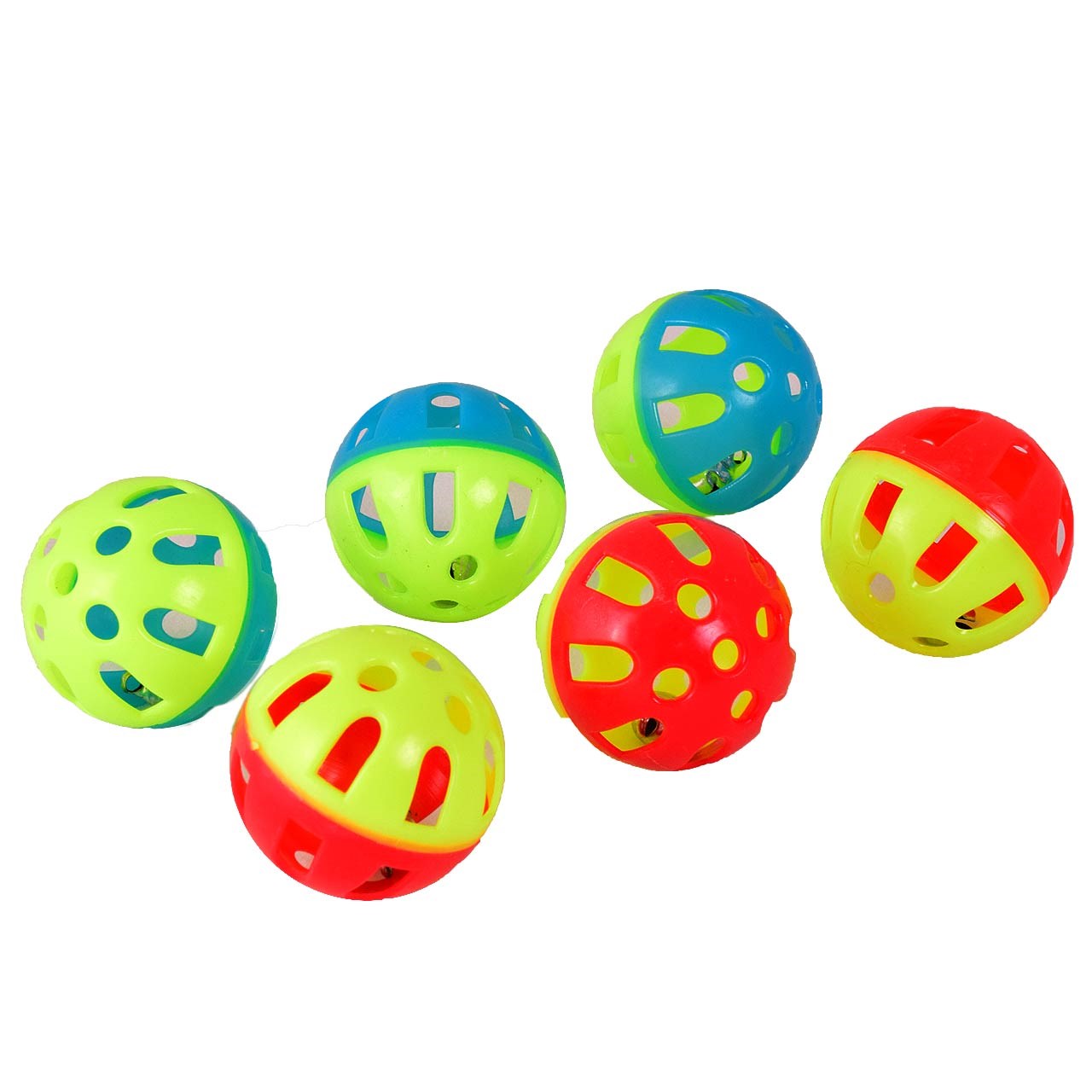 اسباب بازی گربه و سگ توپ زنگوله دار مدل Plastic Bell Balls بسته 6 عددی
