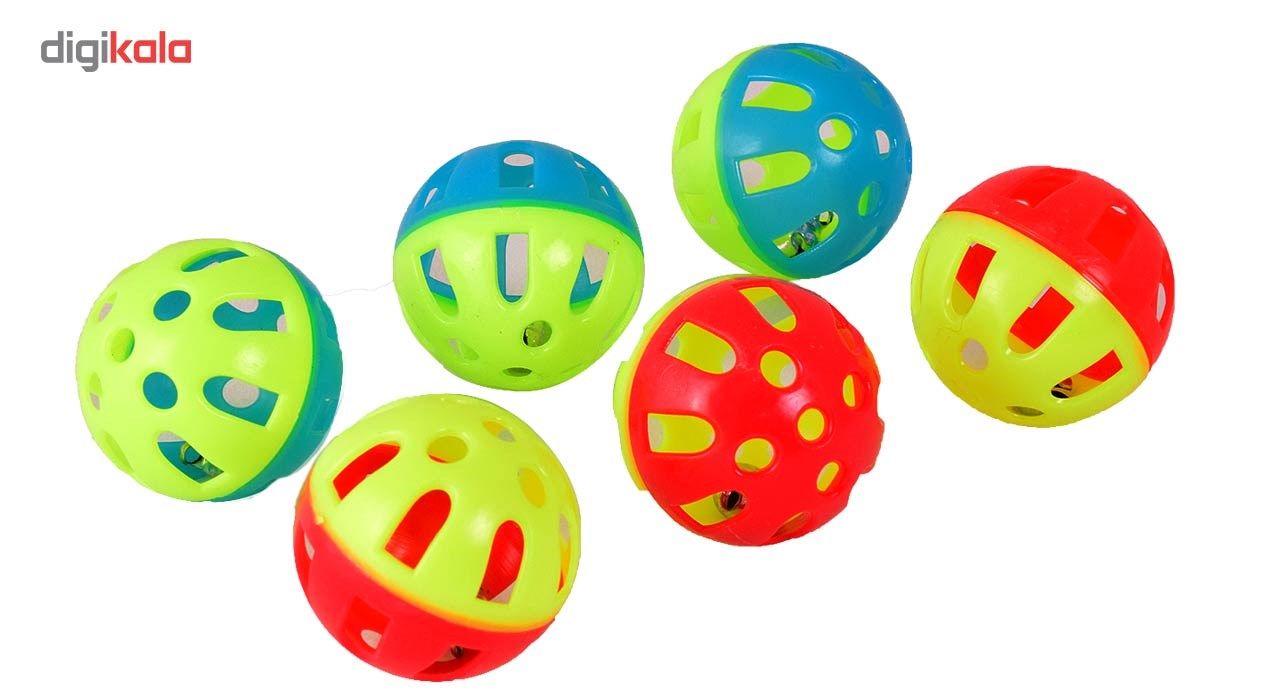 اسباب بازی گربه و سگ توپ زنگوله دار مدل Plastic Bell Balls بسته 6 عددی