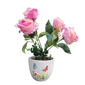 گلدان به همراه گل مصنوعی مدل رز 6 گل کد 8500