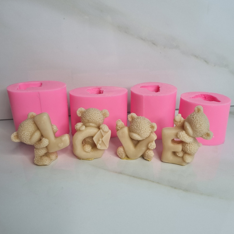 قالب شمع مدل خرس تدی لاو مجموعه چهار عددی