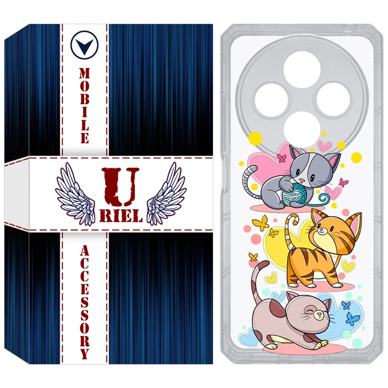 کاور یوریل مدل Clear کد 6 طرح گربه مناسب برای گوشی موبایل شیائومی Redmi 14C / Poco C75