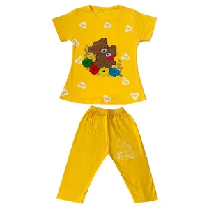 ست تی شرت و شلوارک دخترانه مدل Bear رنگ زرد