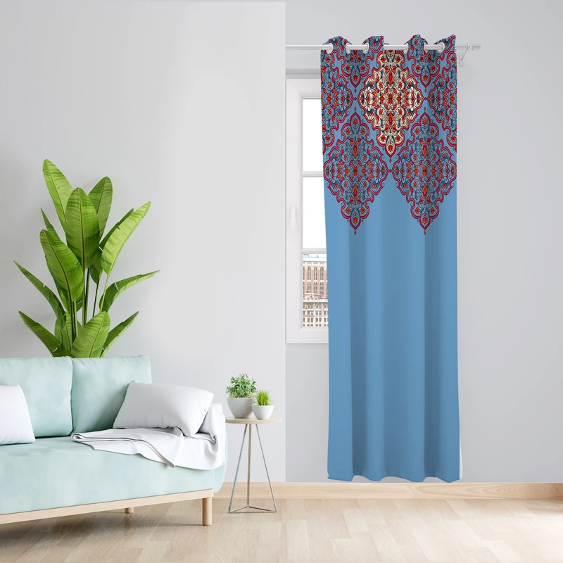 پرده طرح سنتی مدل مخمل پانچی کد 1877 سایز 140x280 سانتی متر