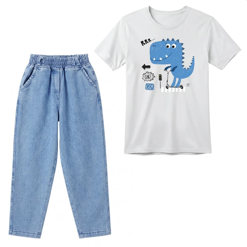ست تی‌شرت آستین کوتاه و شلوار پسرانه مدل دایناسور کد p5 