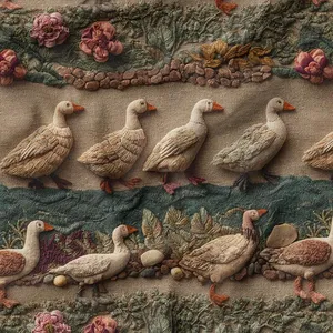 پارچه ملحفه عرض 1.5 متر پارچه باما طرح پنج بعدی اردک کد 5014347 رنگ قهوه‌ای