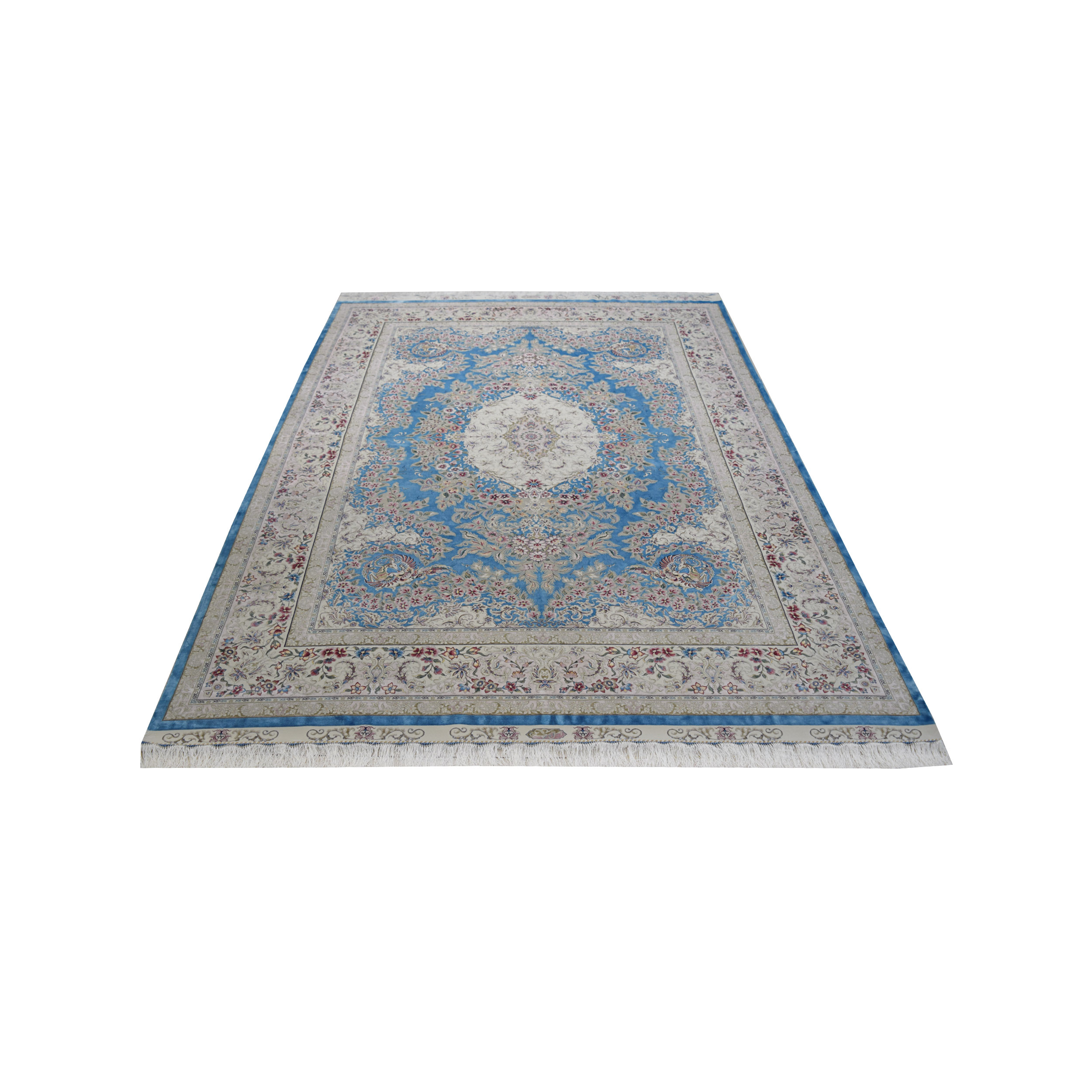 فرش ماشینی آذردکور مدل ابریشمی کد 604 زمینه فیروزه ای