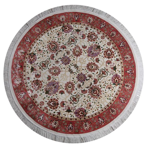 فرش ماشینی کاشان ابریشم طرح افشان گرد زمینه کرم فرش ماشینی کاشان ابریشم طرح افشان گرد زمینه کرم