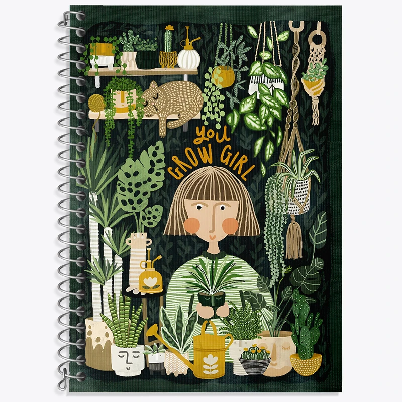 دفتر زبان 50 برگ خندالو مدل دو خط طرح دختر عاشق گل و گیاه کد N5635