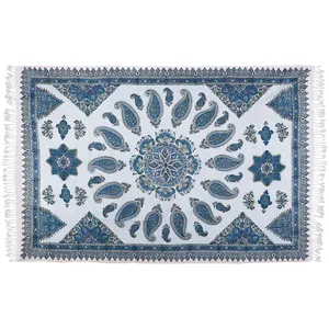 سفره قلمکار نرگس خانی طرح سه شمسه آبی مدل 00-21 سایز 200x140