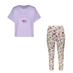 ست کراپ تی شرت آستین کوتاه و شلوار راحتی زنانه ناربن مدل 15211144