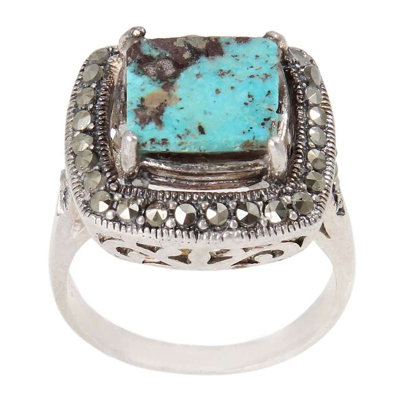 انگشتر نقره زنانه بازرگانی میلادی مدل سنگ فیروزه نیشابور کد AW_505