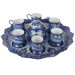 سرویس چای خوری مسی میناکاری شده کارگاه رستا 8 پارچه