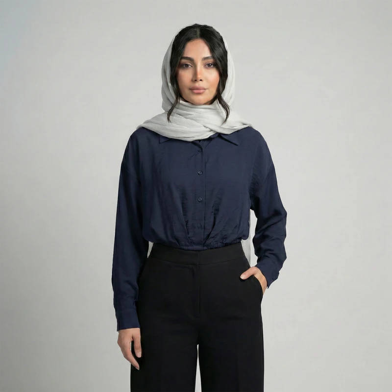 کراپ بلوز آستین بلند یقه برگردان زنانه تولیکا مدل 33133