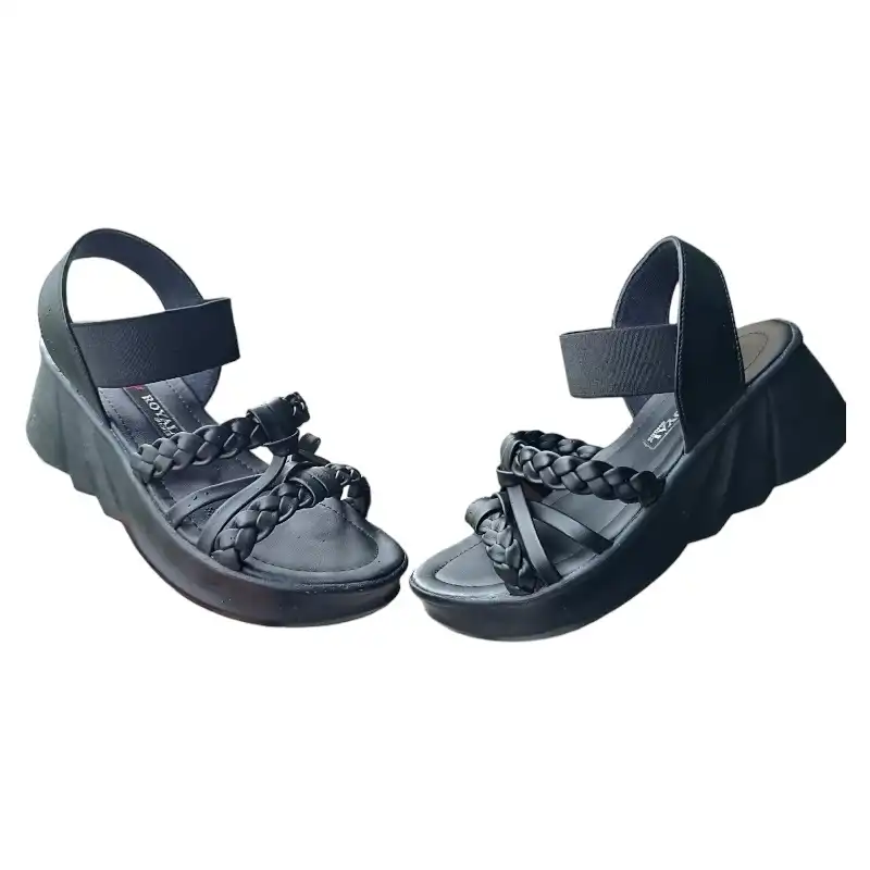 صندل زنانه مدل لژدار طرح گیس باف رنگ مشکی