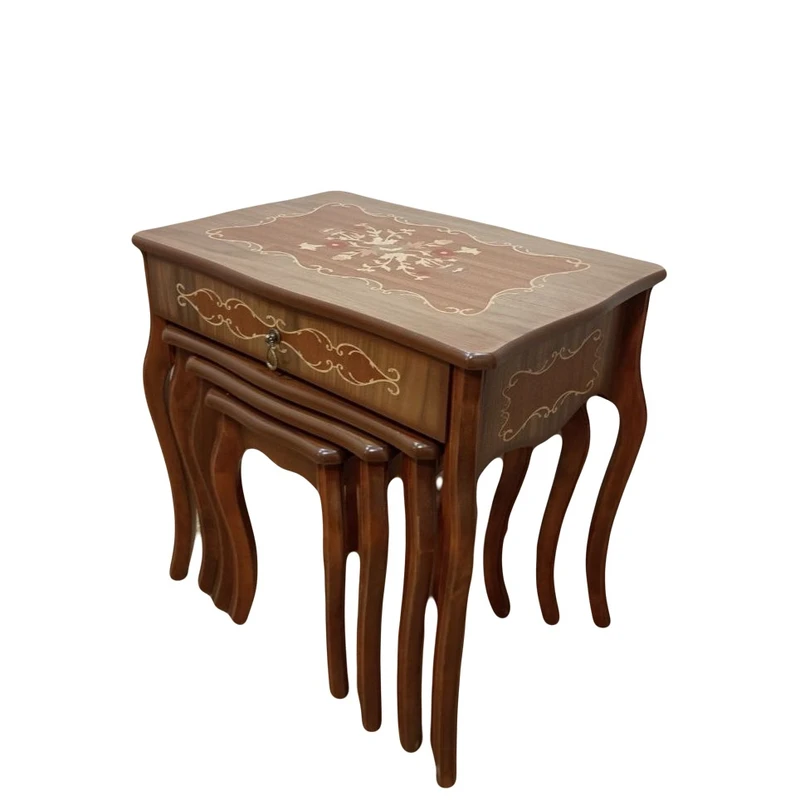 میز عسلی مستطیل با پایه چوب و صفحه MDF مدل معرق مجموعه 4 عددی