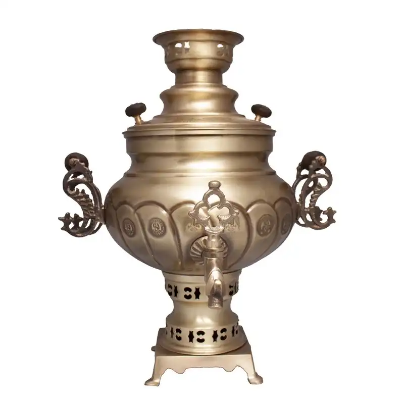 سرویس سماور ذغالی 5 پارچه برنجی مدل گل کد z112