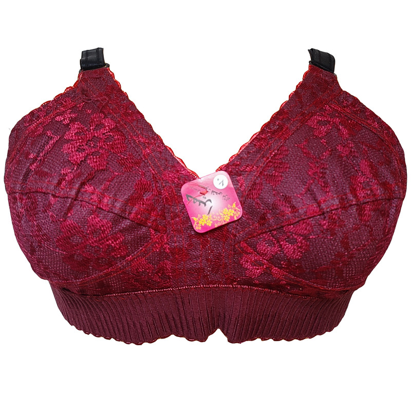 سوتین زنانه  مدل کش پهن پامچال رنگ زرشکی