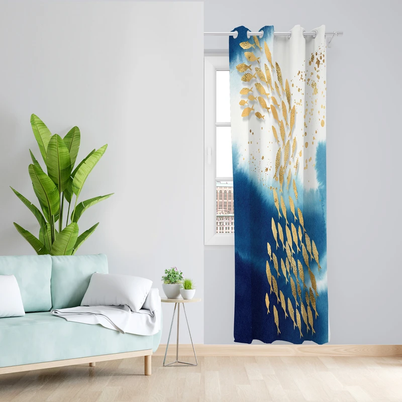 پرده طرح ماهی مدل مخمل پانچی کد 2514 z سایز 140x200 سانتی متر