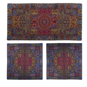 ست 3 تکه رومیزی ترمه ابریشمی حسینی طرح وصال 02-10