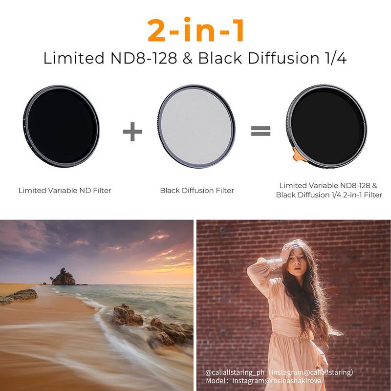 فیلتر لنز کی اند اف مدل B-DIFFUSION1/4 VARIABLE ND8-128(MRC) NO X CROSS SHADOW NANO-X - 77MM