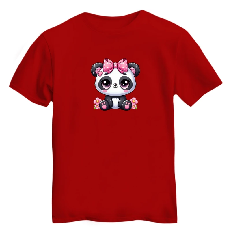 تی شرت آستین کوتاه زنانه مدل پاندا  کد 01 رنگ قرمز