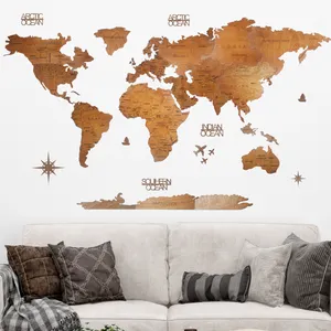 دیوارکوب ترسیم طرح چوبی نقشه جهان مدل پازلی