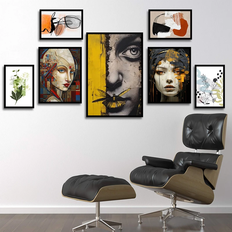 تابلو بکلیت طرح نقاشی مدرن چهره مدل B-1832 مجموعه 7 عددی