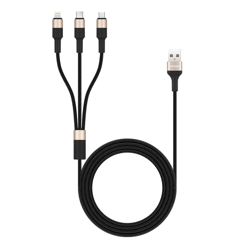 کابل تبدیل USB به microUSB/USB-C/لایتنینگ راک رز مدل Acacia Max طول 1 متر