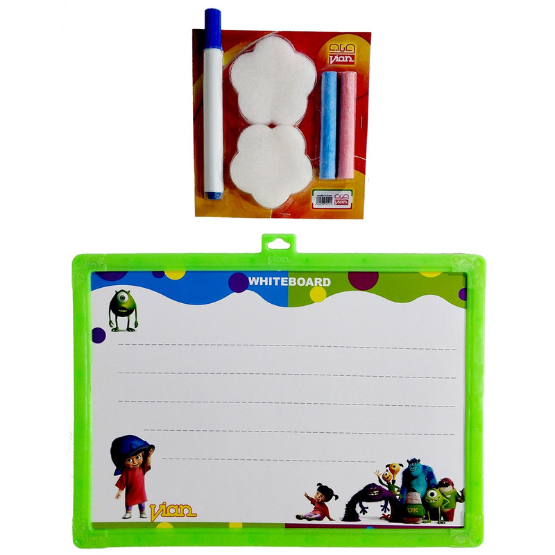 تخته وایت برد ویان مدل EB45-Monsters Inc سایز 34.5 × 24.5 سانتی‌متر به همراه تخته پاکن و ماژیک و گچ