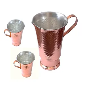 ست 3 تکه پارچ و لیوان مسی طرح بوشی کد PLBA1-3