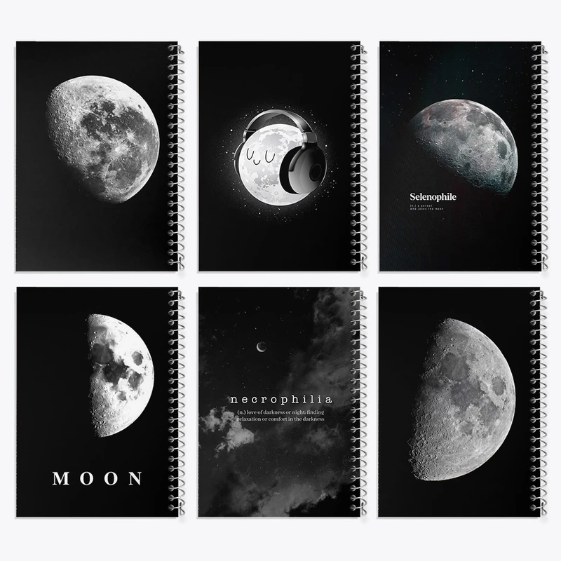 دفتر مشق 100 برگ خندالو طرح ماه (Moon) کد 410 مجموعه 6 عددی