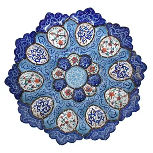 بشقاب مسی میناکاری شده سی دا طرح اسلیمی خطائی کد 01019 قطر 20 سانتی متر