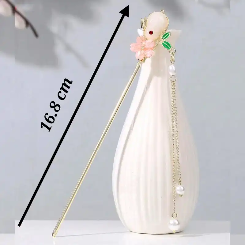 گیره مو زنانه مدل کانزاشی گل و خرگوش آویزدار کد brg 4290