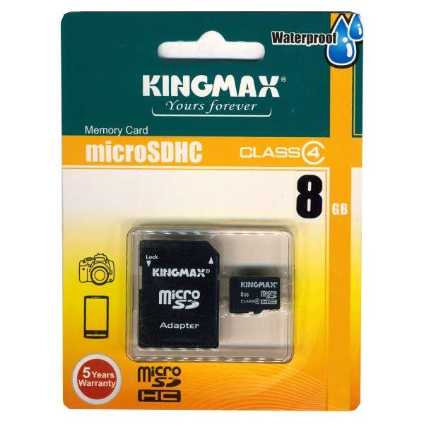 کارت حافظه microSDHC کینگ مکس کلاس 4 به همراه آداپتور SD ظرفیت 8 گیگابایت کارت حافظه microSDHC کینگ مکس کلاس 4 به همراه آداپتور SD ظرفیت 8 گیگابایت