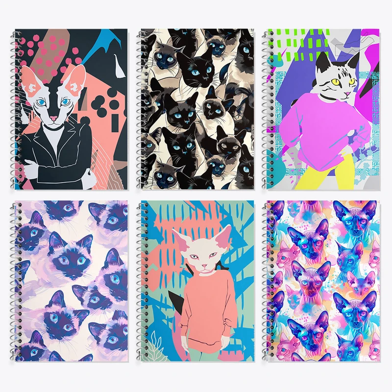 دفتر زبان 50 برگ خندالو مدل دو خط طرح گربه (Cat) کد 110 مجموعه 6 عددی