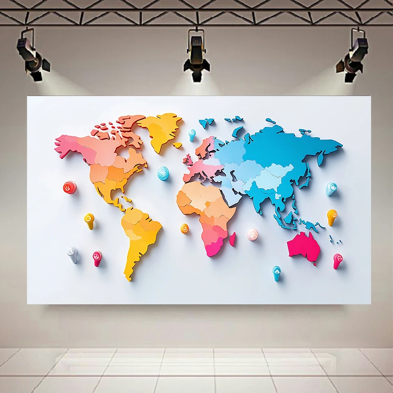  پوستر طرح نقشه جهان مدل رنگارنگ کد AR302394