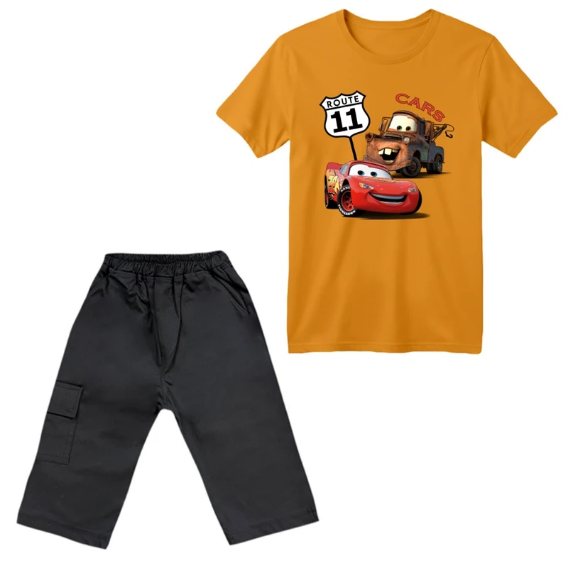 ست تی‌شرت آستین کوتاه و شلوارک پسرانه مدل ماشین ها کد ۶