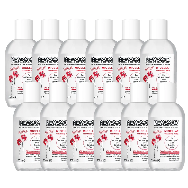 محلول پاک کننده آرایش صورت و چشم نیوساد مدل 012 مناسب انواع پوست حجم 150 میلی لیتر بسته دوازده عددی
