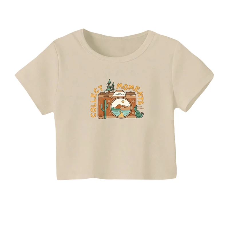 کراپ‌ تی‌شرت آستین کوتاه زنانه مدل دوربین کد 02