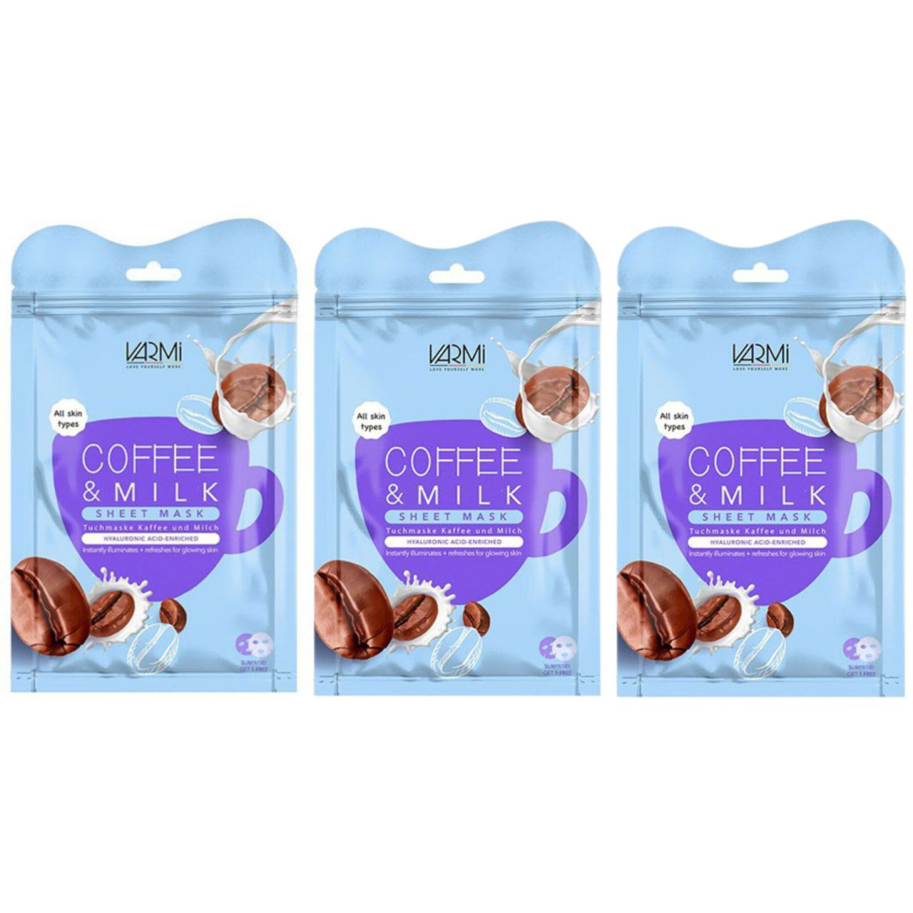 ماسک دبل شیت وارمی مدل شیر و قهوه مناسب پوست حجم 45 میلی لیتر خشک بسته بندی 3 عددی